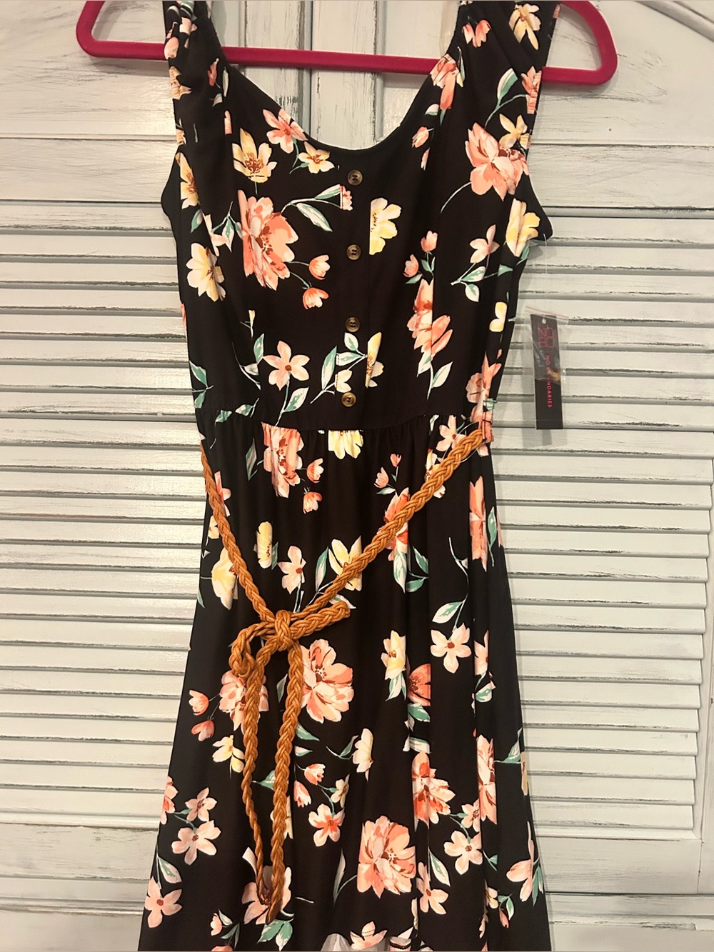 No Boundaries Black Tank with Pink Floral Accents